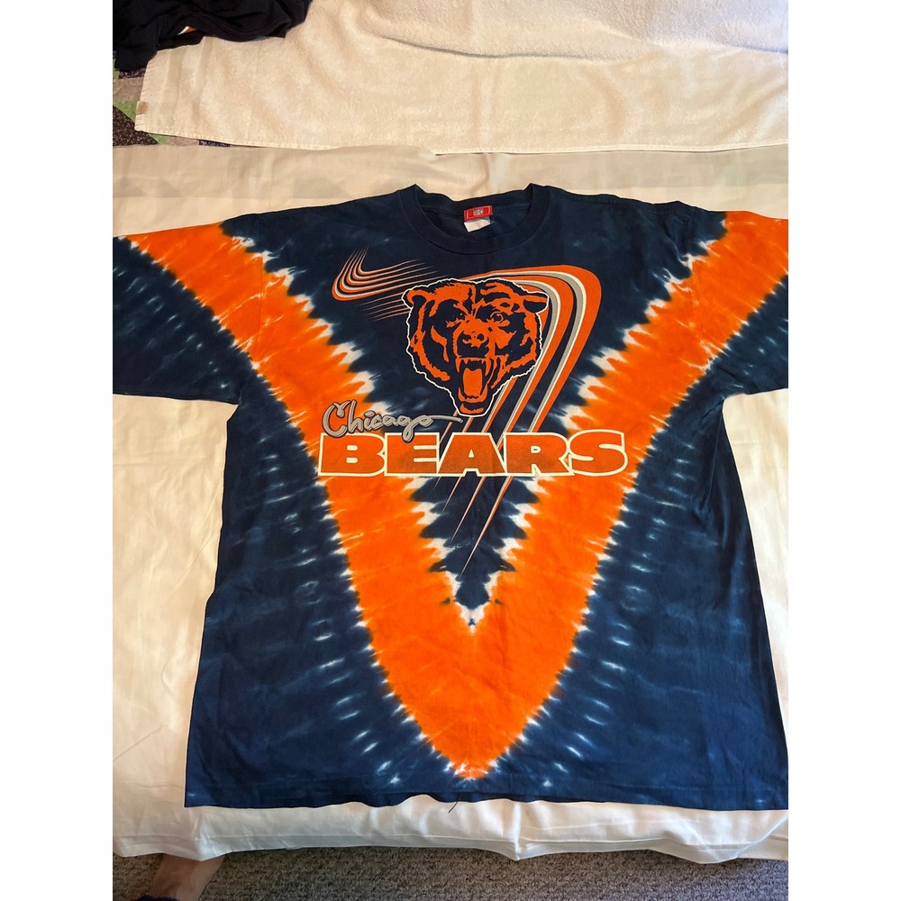 Vintage Chicago Bears Tie Dye Graphic T-Shirt XXL Navy Orange NFL Made in USA